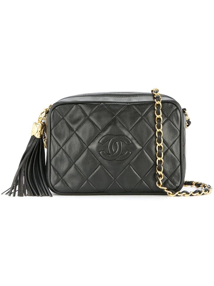 Chanel Vintage Quilted Fringe Chain Shoulder Bag - Black