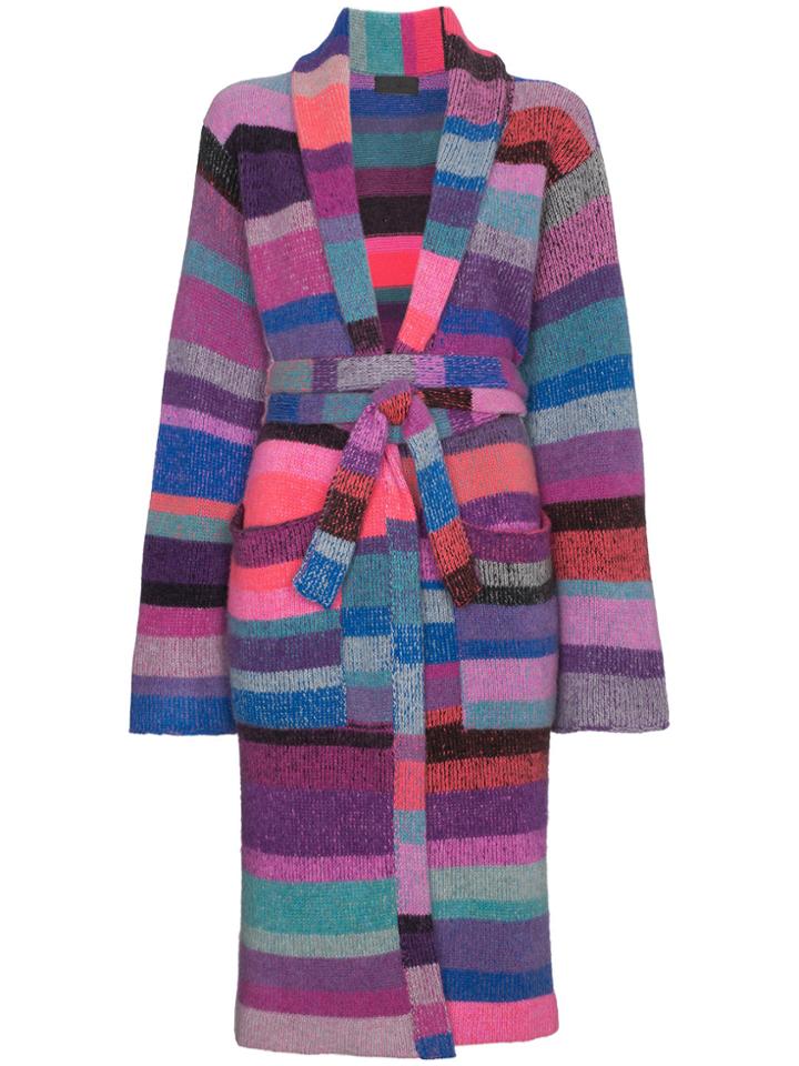 The Elder Statesman Striped Belted Cashmere Robe - Multicolour
