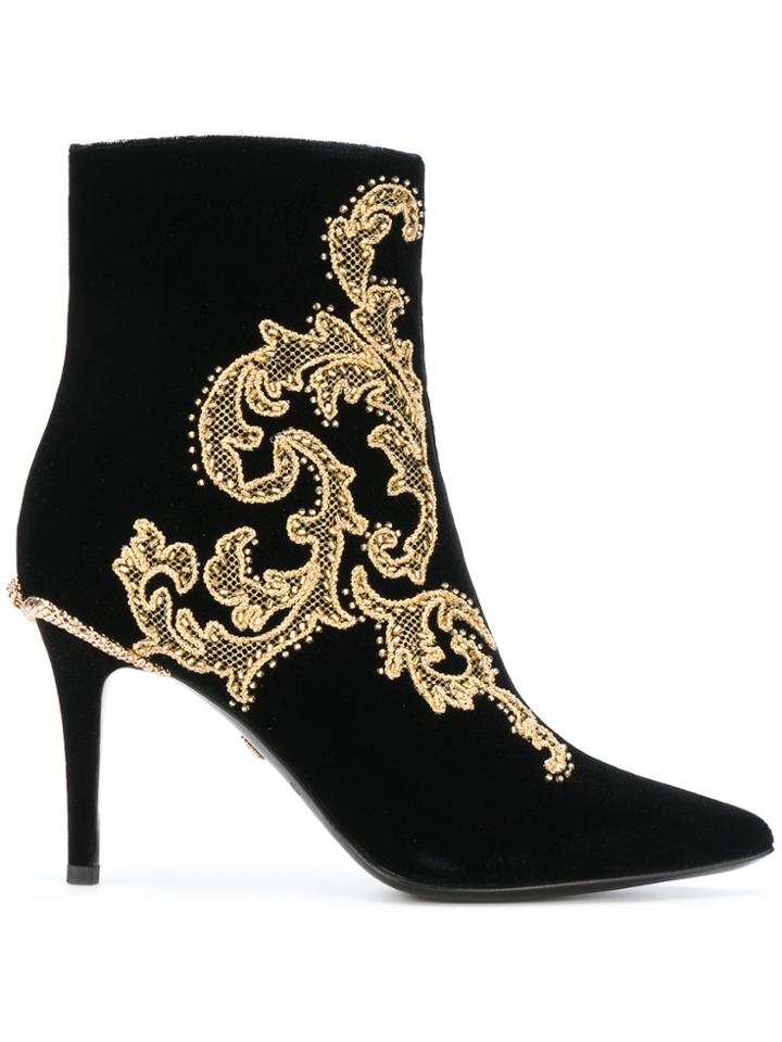 Roberto Cavalli Embroidered Snake Ankle Boots - Black