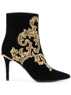 Roberto Cavalli Embroidered Snake Ankle Boots - Black
