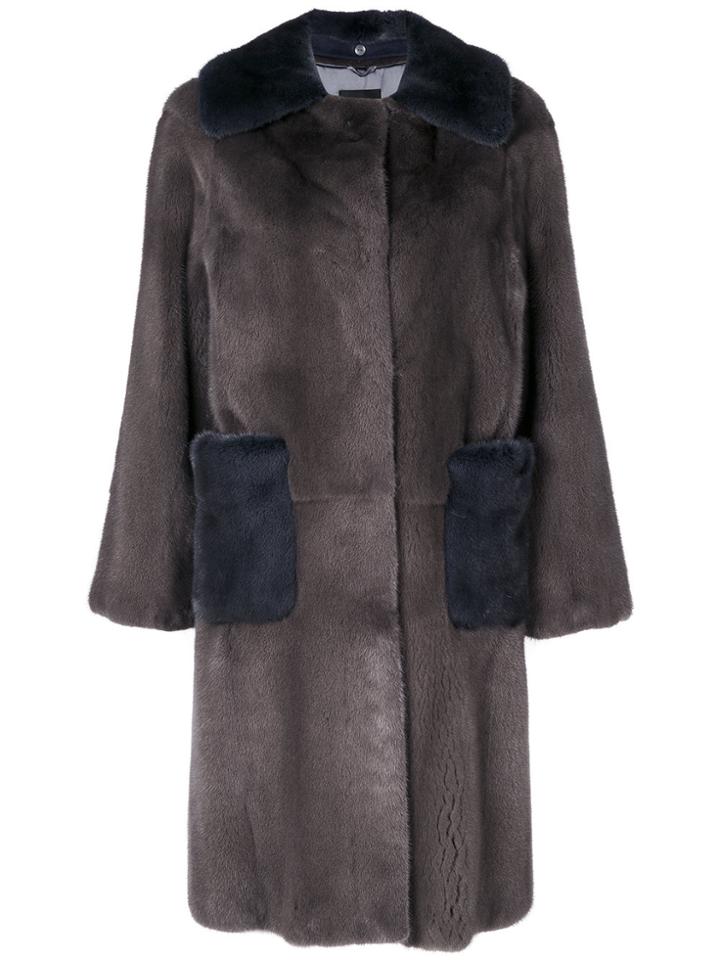 Liska Two-tone Oversized Coat - Grey