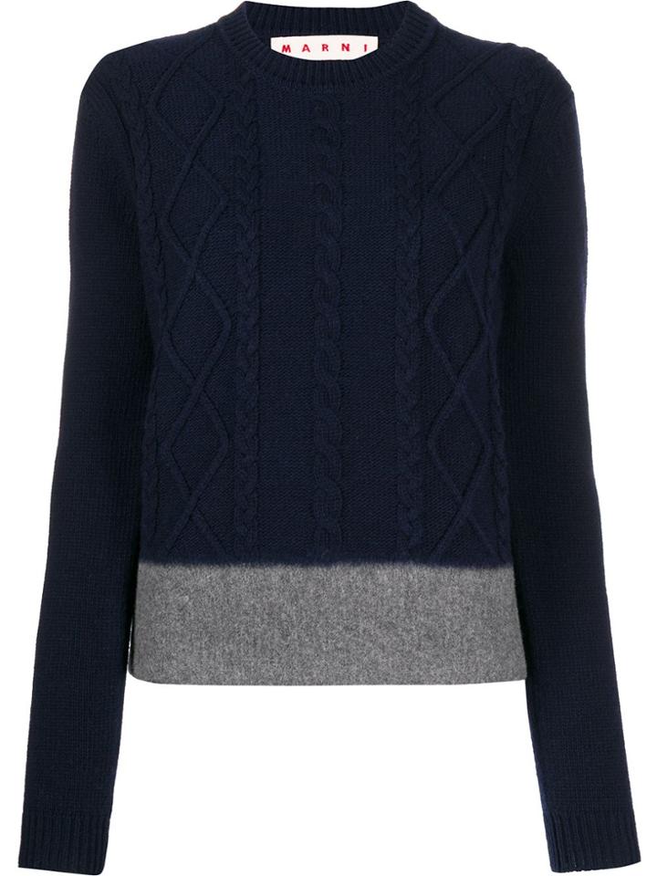 Marni Cable Knit Colour Block Jumper - Blue