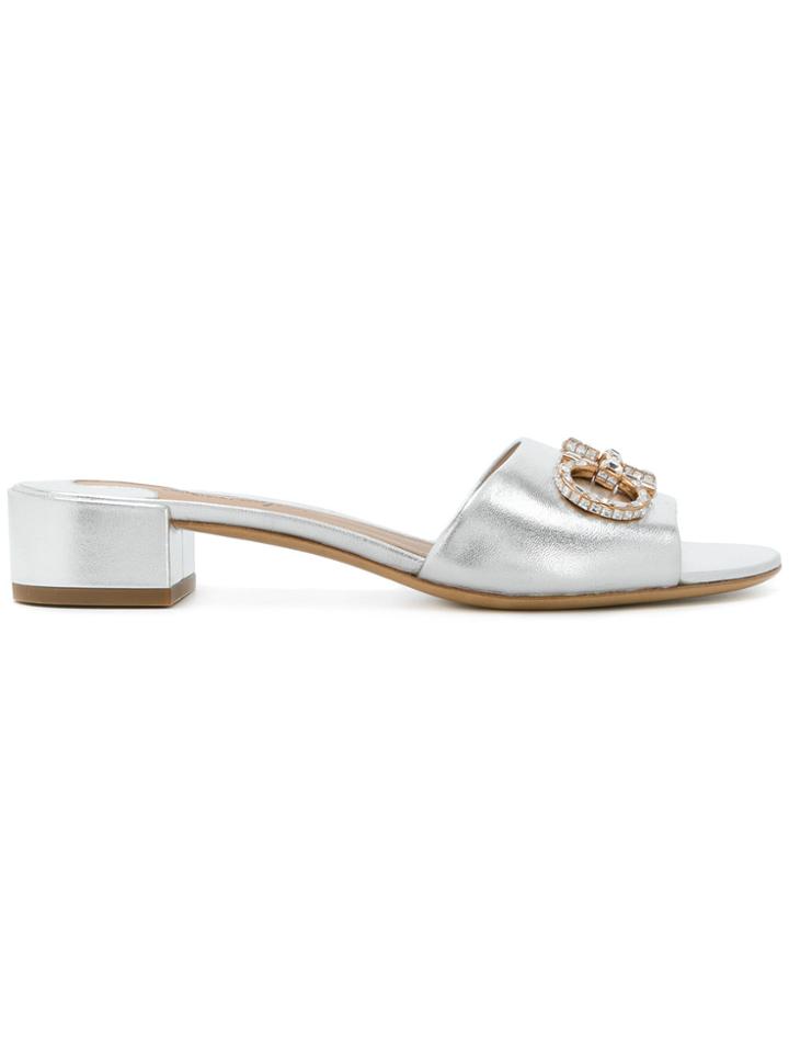 Salvatore Ferragamo Embellished Lampio Mules - Grey