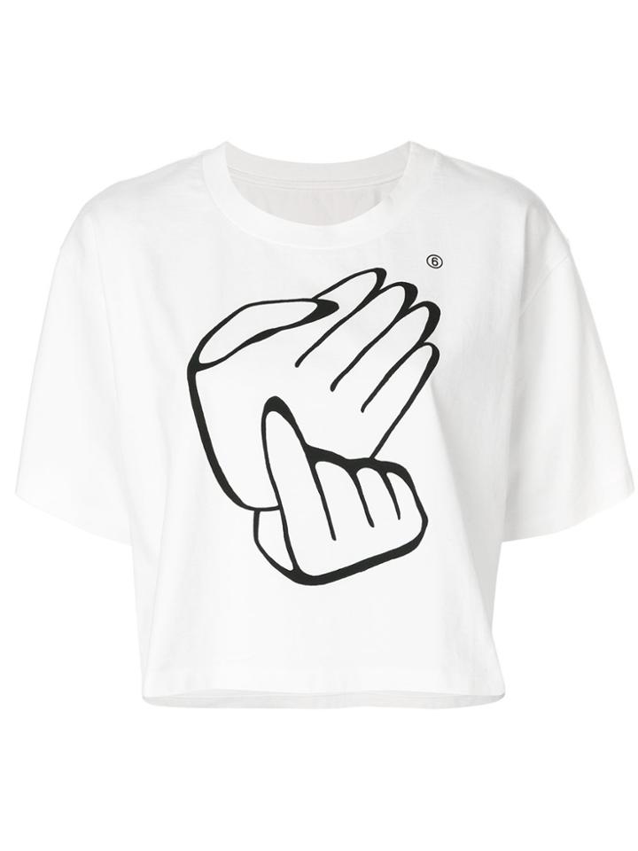 Mm6 Maison Margiela Hand Stamp Cropped T-shirt - White
