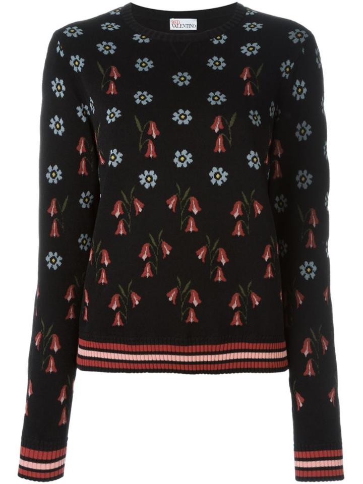 Red Valentino Floral Intarsia Jumper, Women's, Size: Xs, Black, Viscose/cotton/polyamide