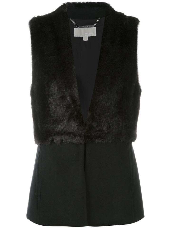 Michael Michael Kors Faux Fur Panel Sleeveless Jacket - Black