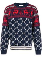 Gucci Gg And Reindeer Jacquard Sweater - Blue