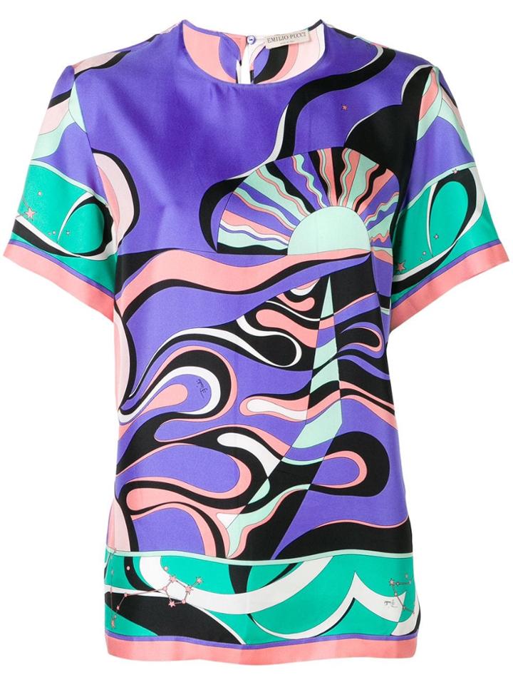 Emilio Pucci Copacabana Print Silk T-shirt - Blue