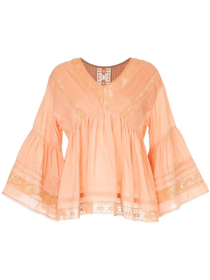 Ne Quittez Pas Lace Detail Flared Blouse - Pink & Purple