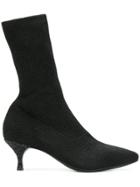 Strategia Kitten Heel Sock Boots - Black
