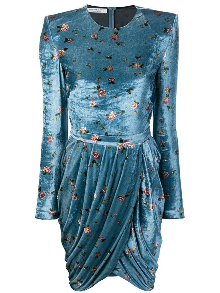Philosophy Di Lorenzo Serafini Floral Print Velvet Dress - Blue