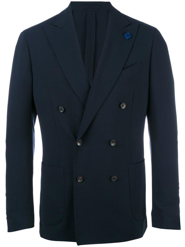 Lardini Double-breasted Peaked Lapels Blazer, Men's, Size: 48, Blue, Wool/viscose/cupro
