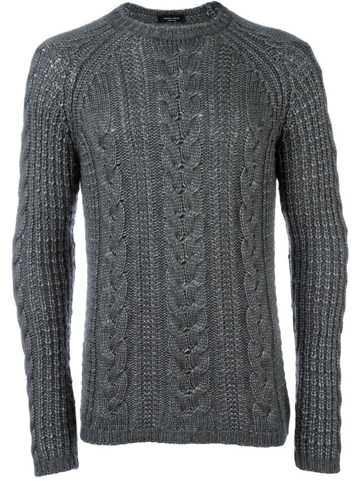 Roberto Collina Cable Knit Jumper, Men's, Size: 48, Grey, Silk/merino