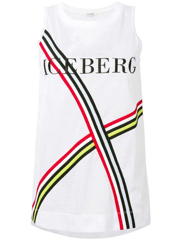 Iceberg Stripe Detail Mesh Tank Top - White