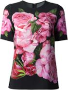 Dolce & Gabbana Rose Print Top, Women's, Size: 44, Black, Viscose/cotton