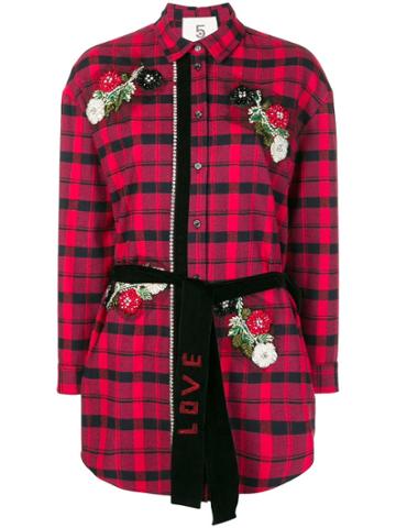 5 Progress Embellished Belted Plaid Shirt - Red