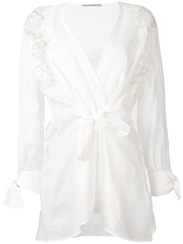 Ermanno Scervino - Lace Detail Knot Blouse - Women - Silk/ramie/polyamide/viscose - 42, Nude/neutrals, Silk/ramie/polyamide/viscose