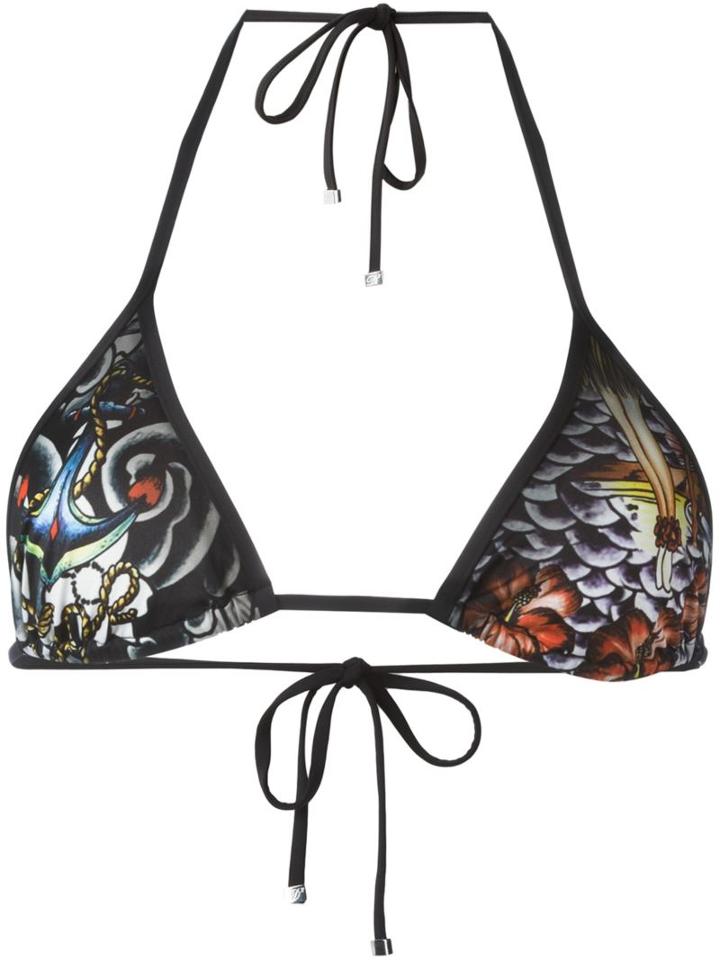 Dsquared2 Tattoo Print Triangle Bikini Top