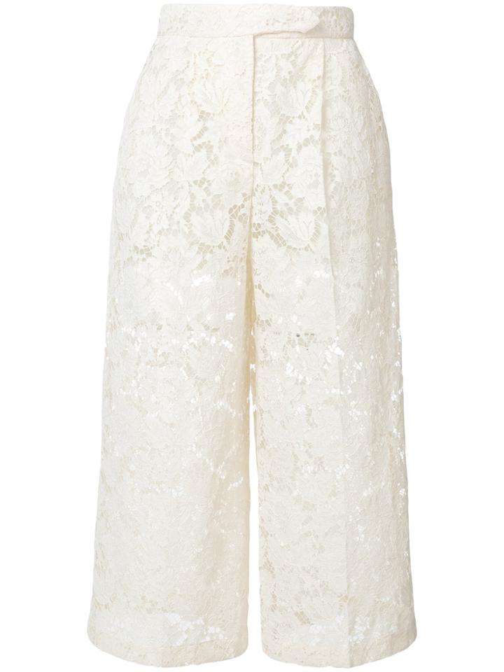 Valentino Sheer Lace Cropped Trousers - Nude & Neutrals