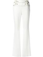 Pierre Balmain Buttoned High-waisted Trousers, Size: 40, White, Polyamide/viscose/spandex/elastane/polyester