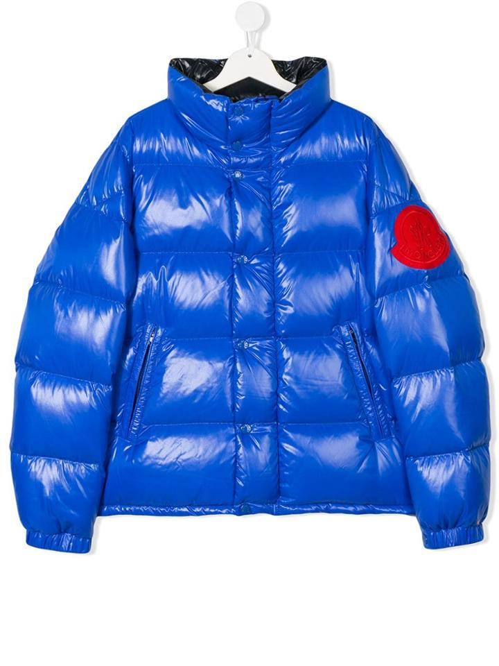 Moncler Kids Teen Logo Patch Padded Coat - Blue