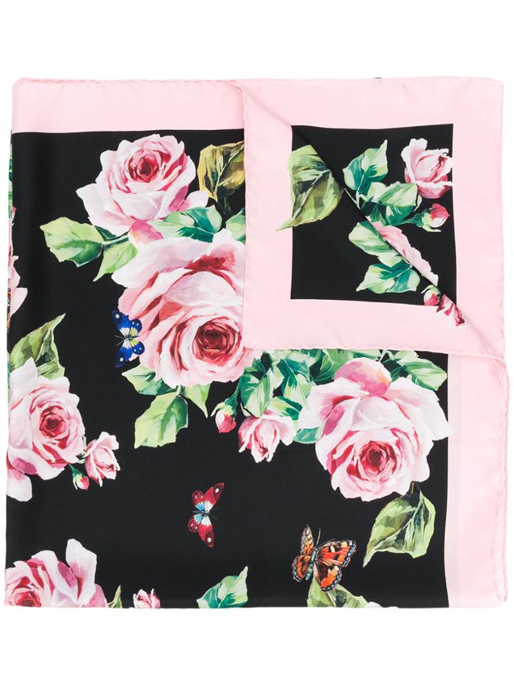 Dolce & Gabbana Rose Print Neck Scarf - Black