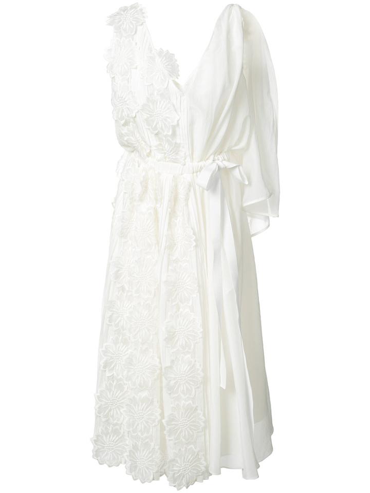 Rochas Asymmetric Appliqué Flower Dress, Women's, Size: 38, White, Cotton/silk