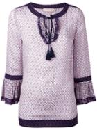 Tory Burch Printed Drawstring Top, Women's, Size: 10, White, Silk/viscose