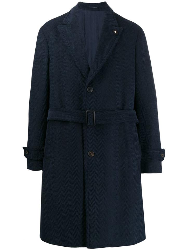Lardini Single-breasted Belted Coat - Blue