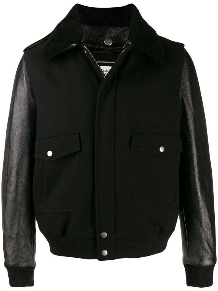 Saint Laurent Wool And Leather Aviator Jacket - Black