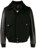 Saint Laurent Wool And Leather Aviator Jacket - Black
