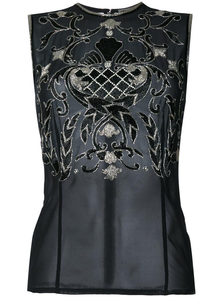 Versace Vintage Silver-tone Embroidered Tank - Black