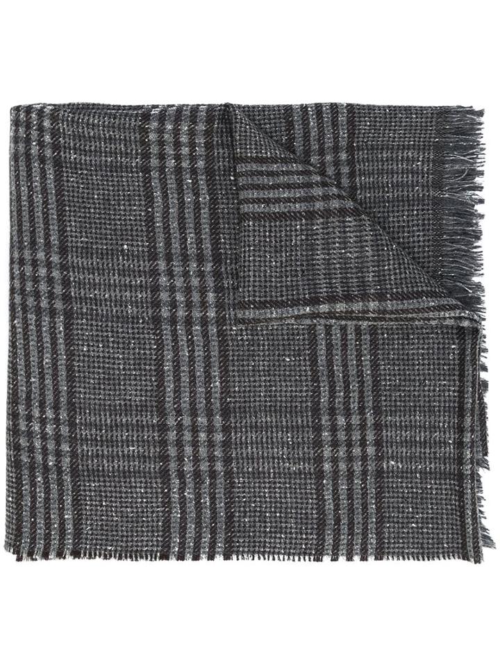 Hackett Plaid Raw Edge Scarf, Men's, Grey, Silk/viscose/wool