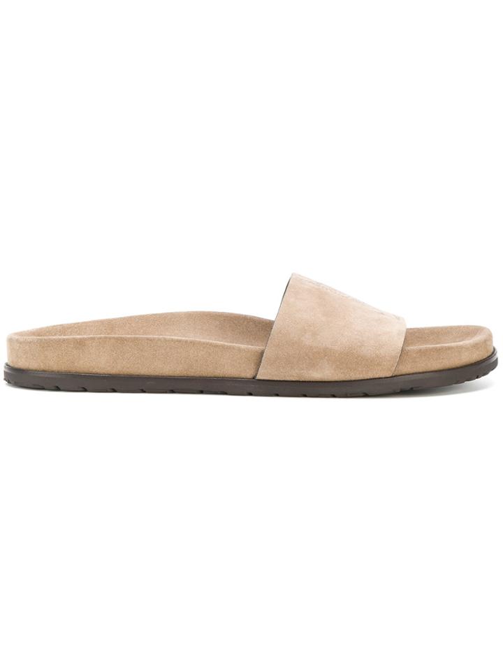 Saint Laurent Logo Stitch Sliders - Brown