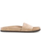 Saint Laurent Logo Stitch Sliders - Brown