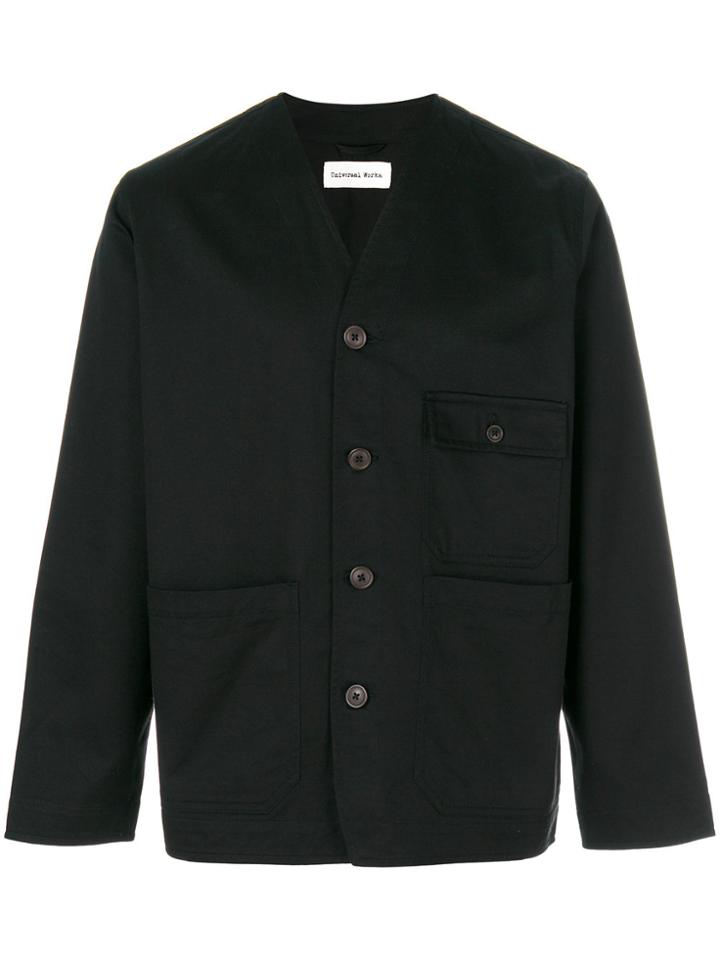 Universal Works Button Up V Neck Jacket - Black