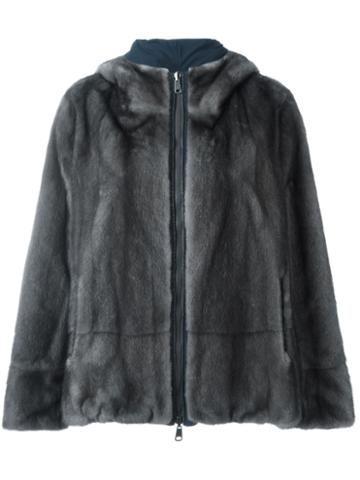 Brunello Cucinelli Zipped Fur Jacket, Women's, Size: 42, Grey, Mink Fur/polyamide/polyester/silk