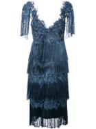Marchesa Notte Fringed Dress - Blue