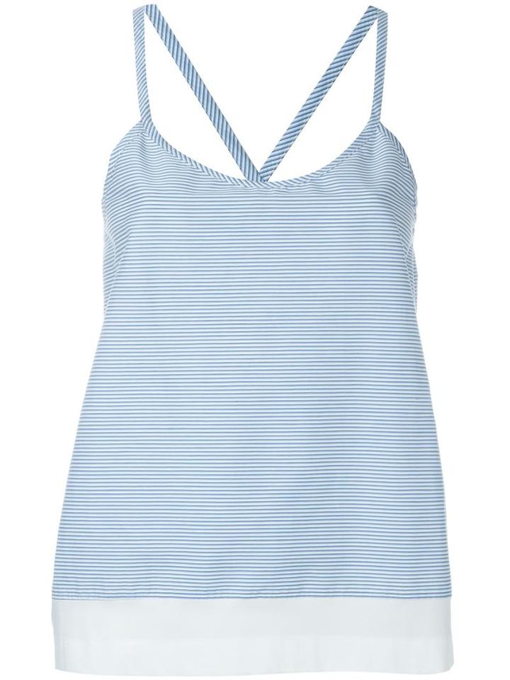 Jil Sander Navy Striped Cross Back Tank Top, Women's, Size: 36, Blue, Cotton/polyamide/spandex/elastane