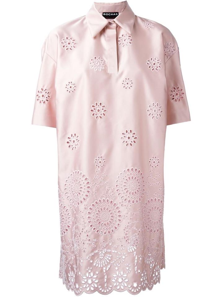 Rochas Broderie Anglaise Shift Dress, Women's, Size: 42, Pink/purple, Polyester/silk