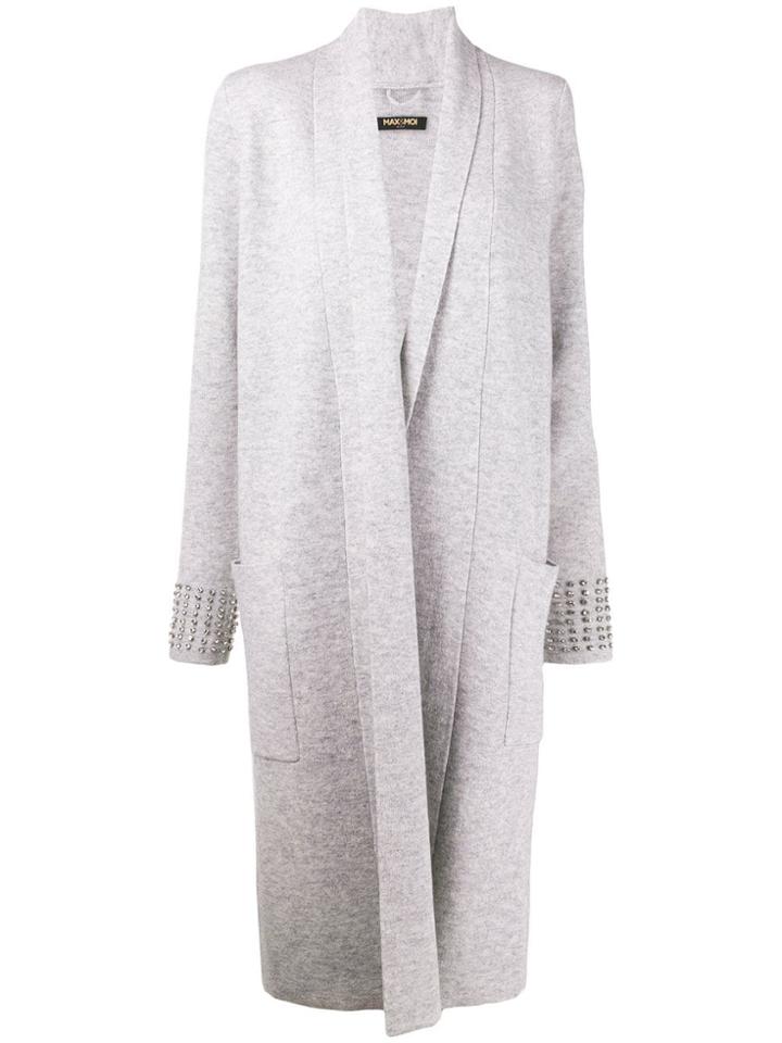 Max & Moi Embellished Cuff Longline Cardigan - Grey