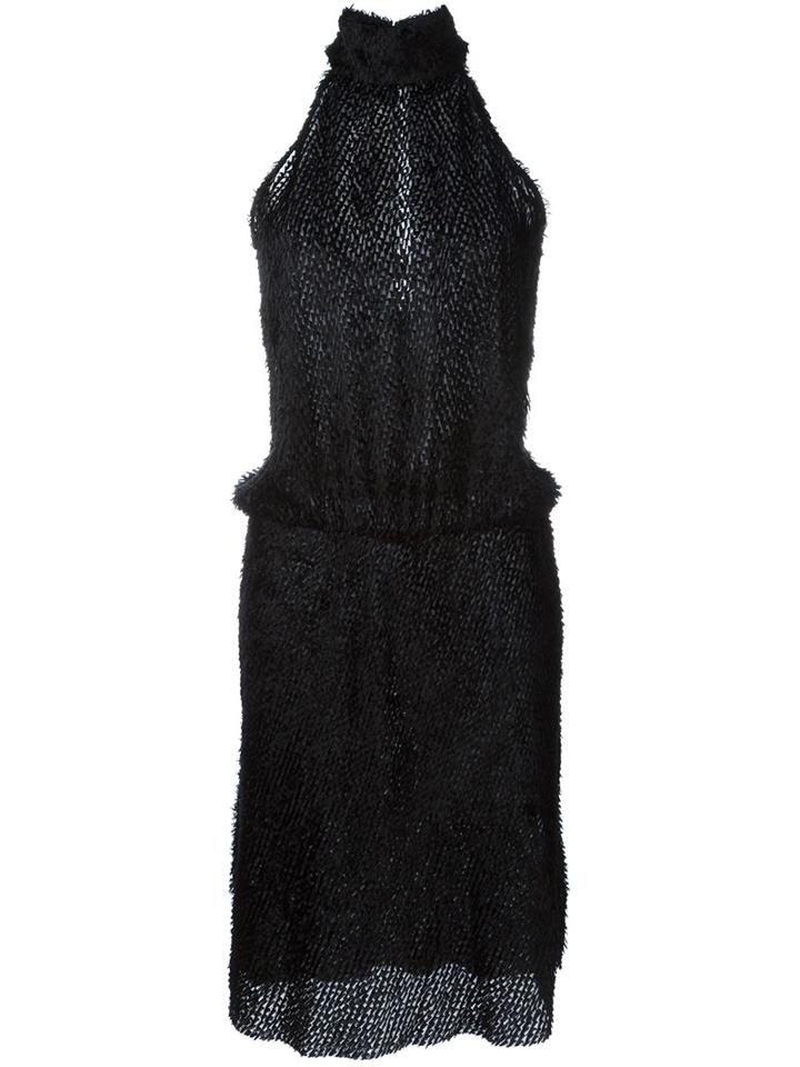 Nili Lotan Fur Effect Dress, Women's, Size: Small, Black, Viscose/silk