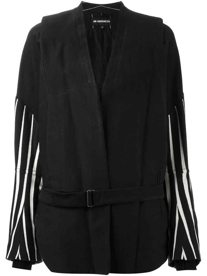 Ann Demeulemeester 'simplistic' Belted Jacket, Women's, Size: 40, Black, Cotton/acrylic/polyester/wool