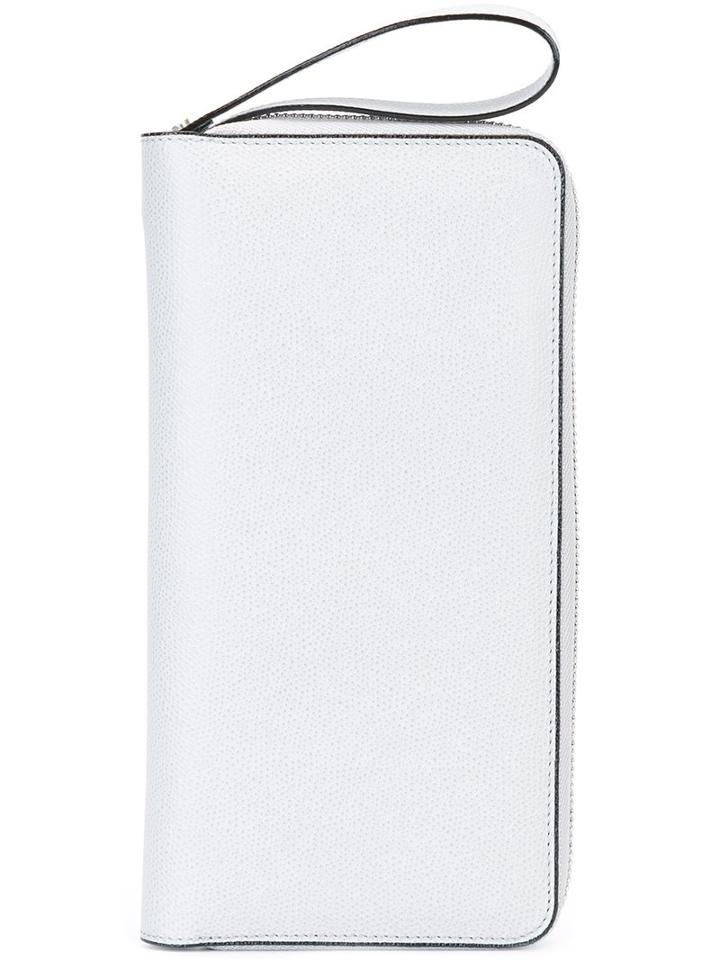 Valextra 'all In One' Travel Wallet, Men's, Grey, Calf Leather