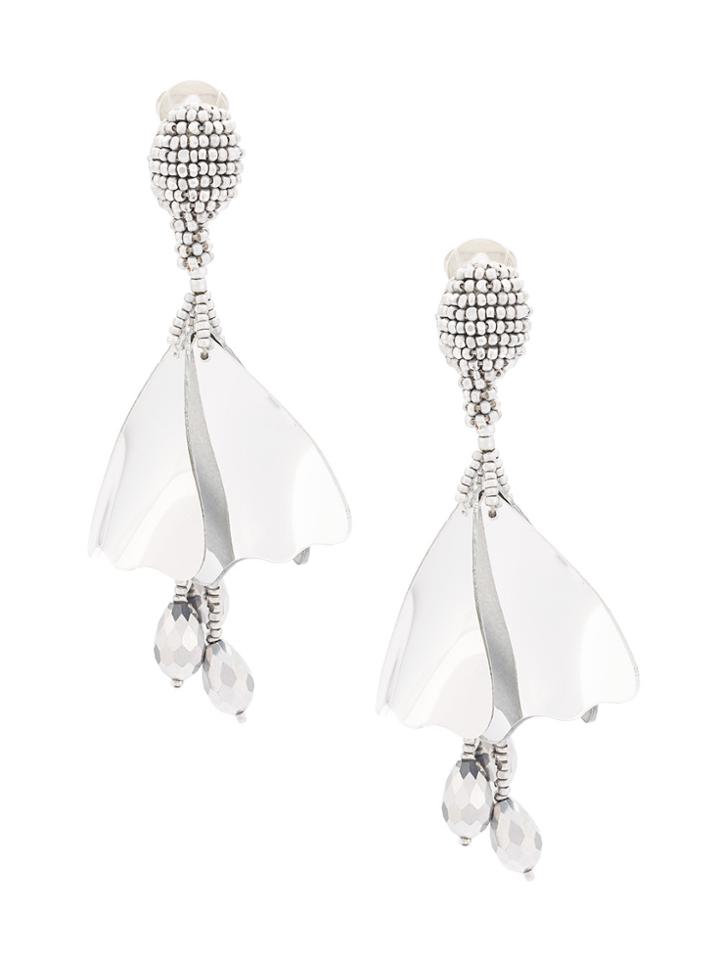 Oscar De La Renta Beaded Petal Drop Earrings - Metallic