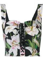 Dolce & Gabbana Floral Print Lace-up Bustier Top - Green