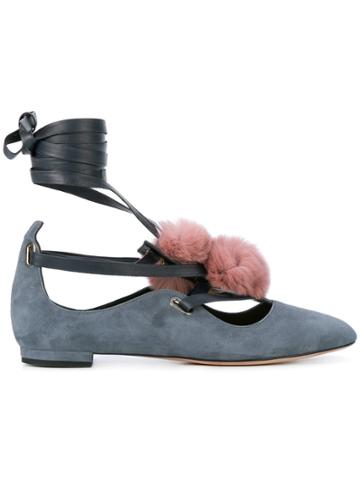 Francesca Mambrini Decorative Pompom Ballerinas - Blue