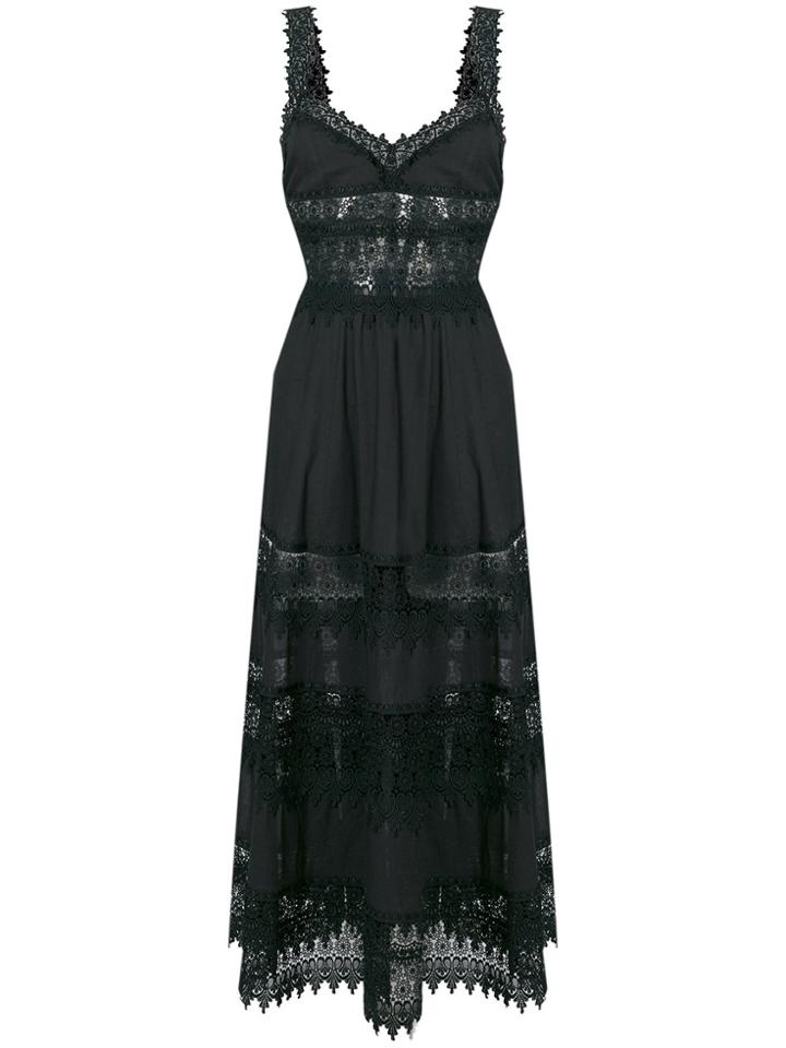 Charo Ruiz Long Flared Embroidered Dress - Black