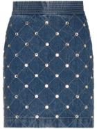 Gucci Crystal Embellished Denim Mini Skirt - Blue