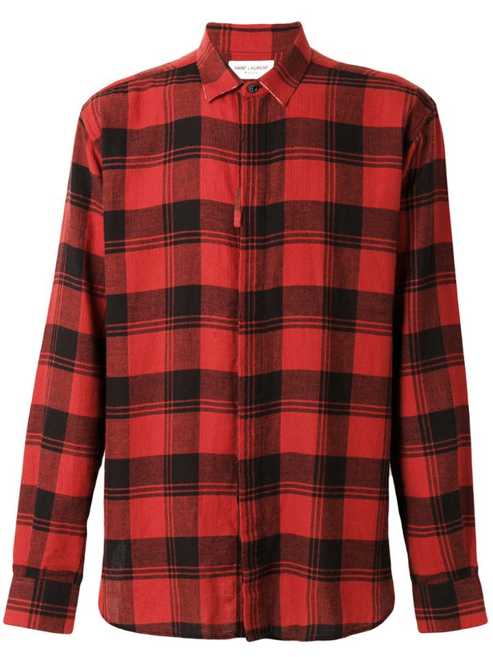 Saint Laurent Raw Edge Plaid Shirt - Red